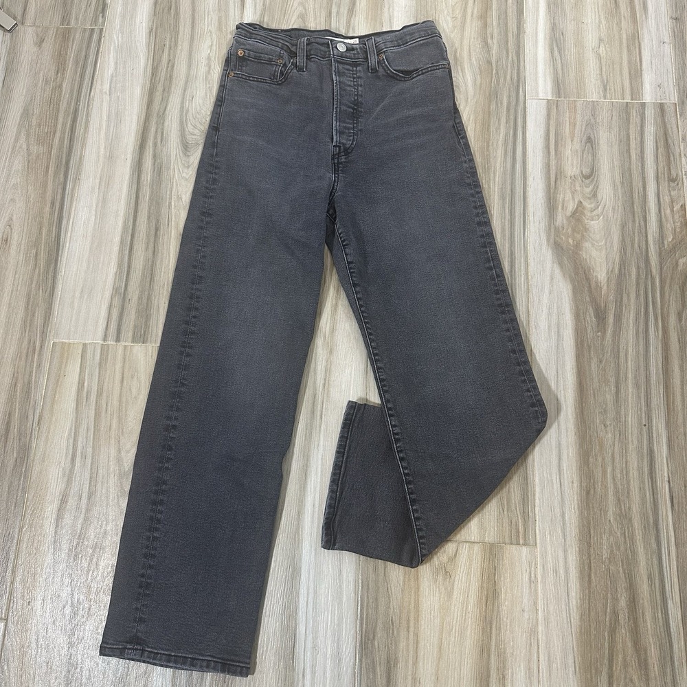 Levi's Ribcage Straight Ankle Gray Jeans Women's SZ 28 Preppy Classic Minimalist